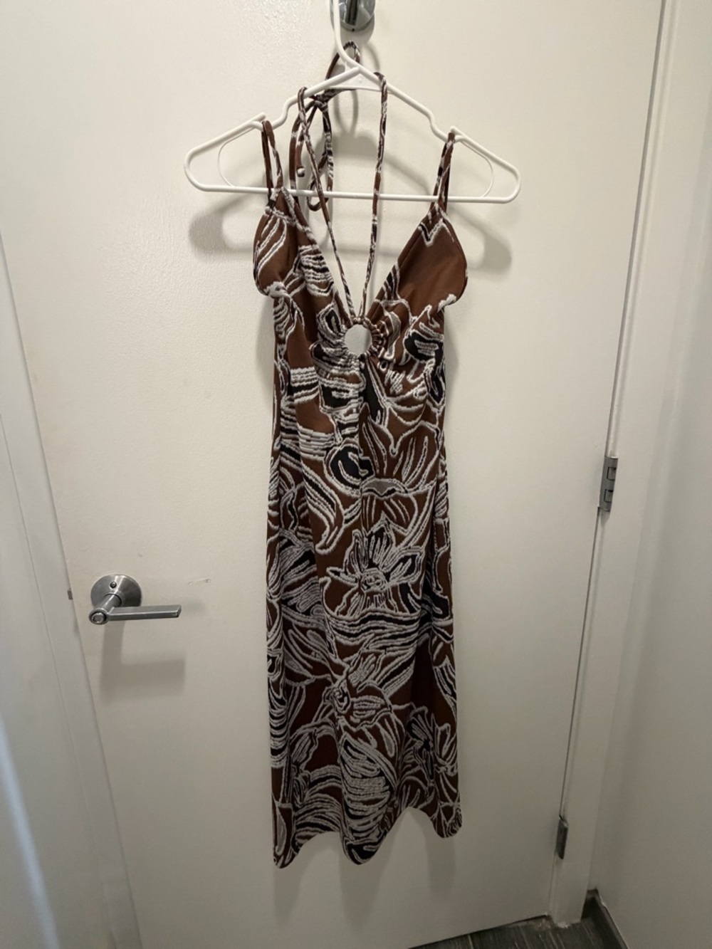 Zara Brown Floral Ring-Front Midi Dress